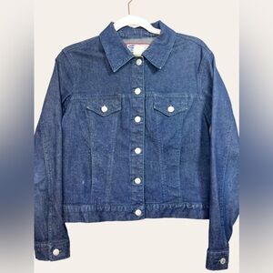 Old Navy Dark Wash Jean Jacket Denim Size Small Blue with Brown Sheen Button